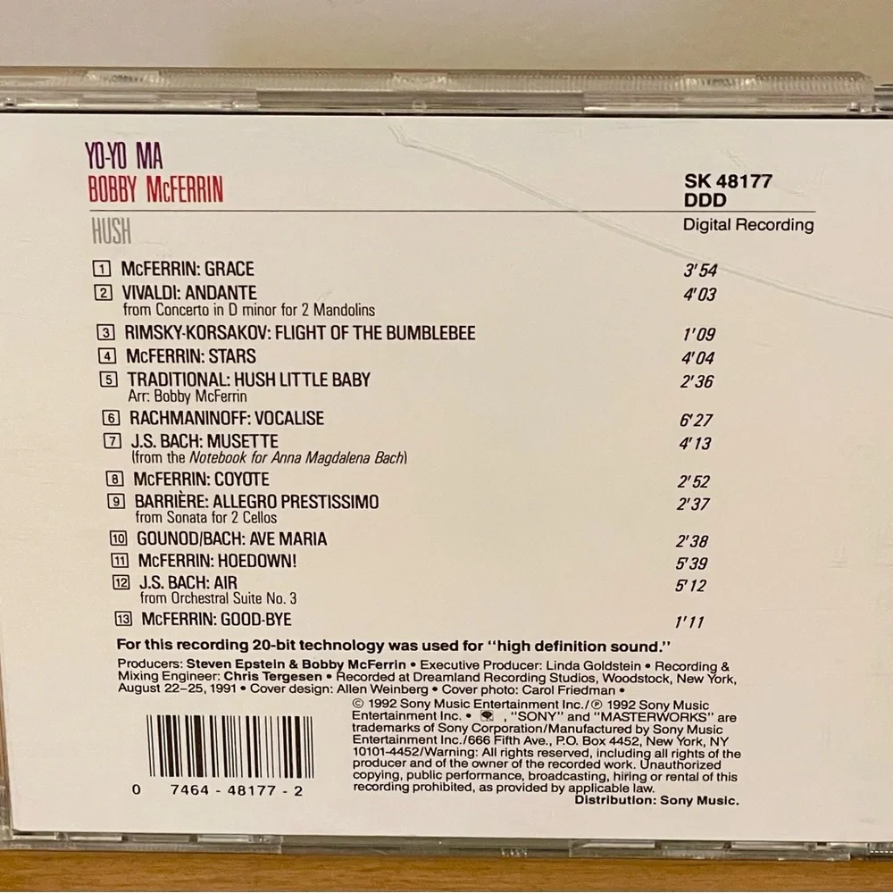 Yo Yo Ma Bobby McFerrin “Hush” CD